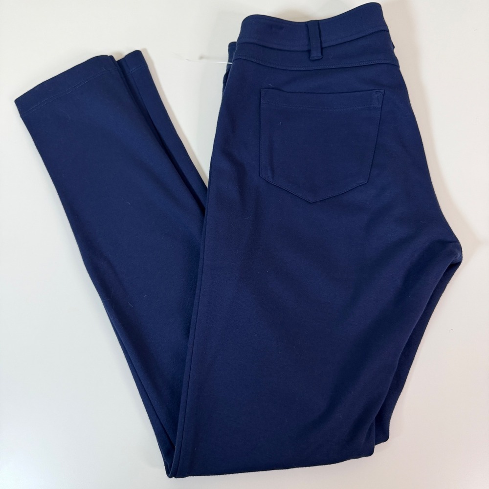 J.McLaughlin Size 4 Navy Blue Slim Fit Stretch Knit Pants Preppy Minimalist Luxe